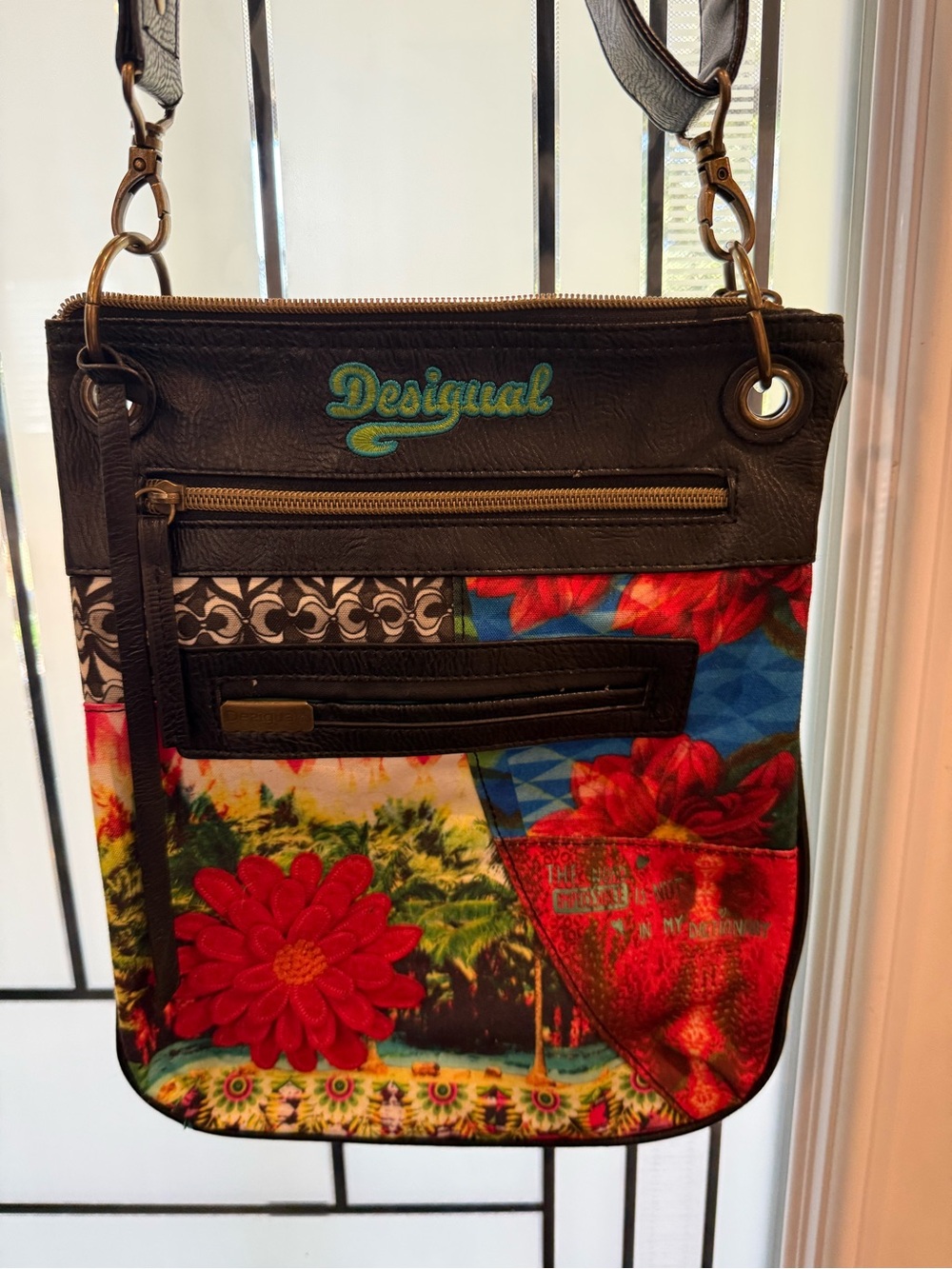 Desigual Black Trim Crossbody with Bright Floral Patchwork